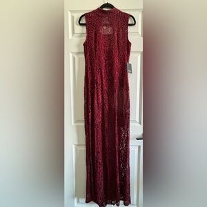 NWT MARINA Elegant Burgundy Lace Maxi Dress